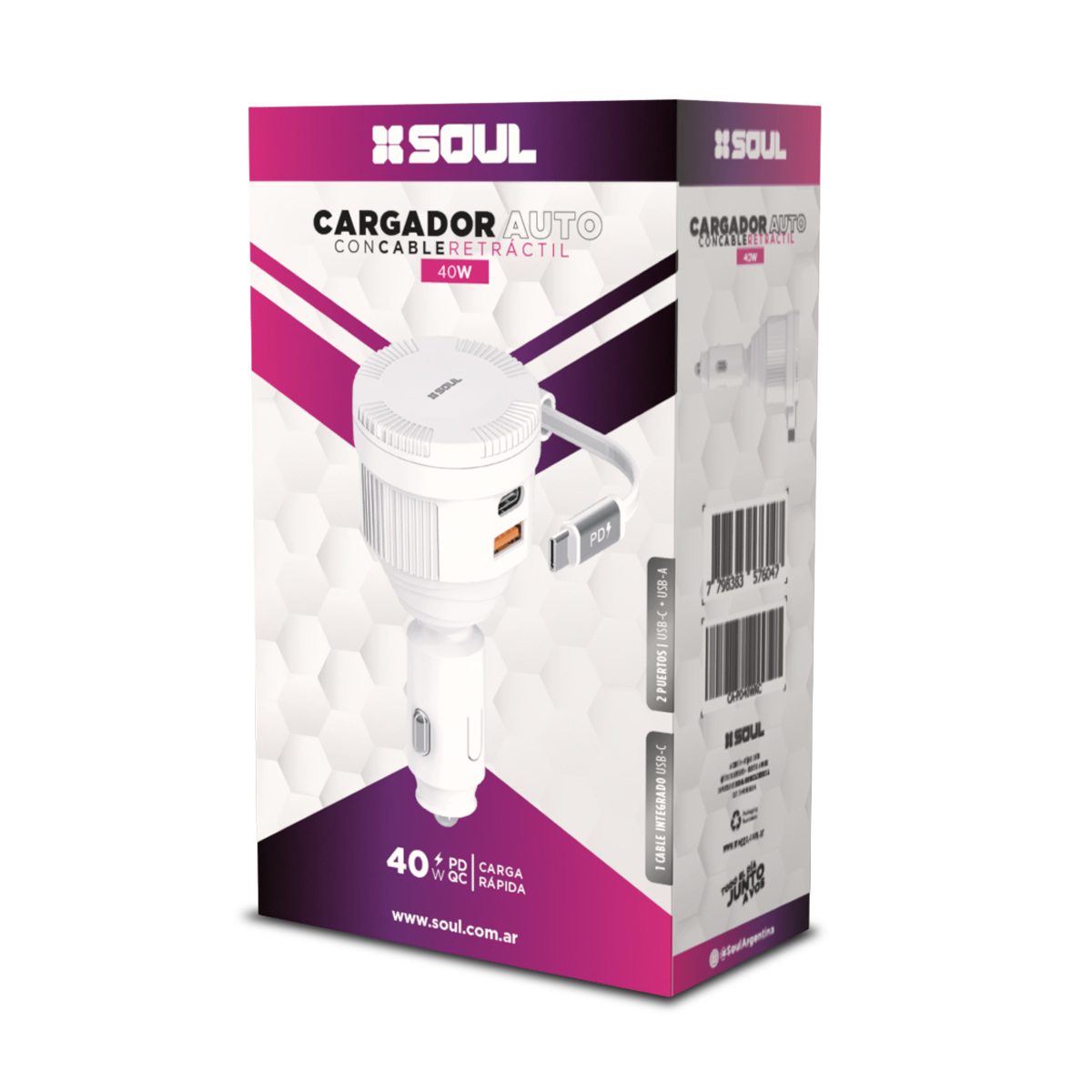 Cargador Auto con Cable Retráctil